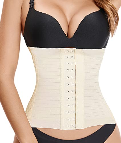 SURE YOU LIKE Waist Trainer Damen Cincher Korsett Unsichtbar Body Shaper Atmungsaktiv Bauchweg Korsage Figurenformend Tailletrainer(M, Beige) von SURE YOU LIKE