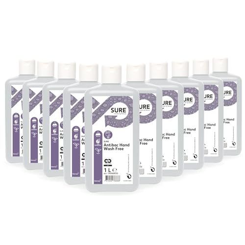 SURE 10 x 1 L Antibac Hand Wash Free, Antibakterielle Seife, parfüm- und farbstoffrei, Flasche für Soft Care Man von SURE