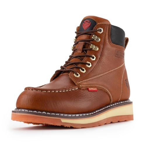 SUREWAY 15,2 cm lange Herren-Arbeitsstiefel aus robustem Stahl/Verbundwerkstoff/weicher Zehenbereich, bequem und langlebig, Goodyear-Welt, Vollnarbenleder, öl-/rutschfest, Keilabsatz von SUREWAY