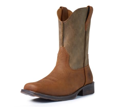 Westernstiefel – Herren-Arbeitsstiefel mit quadratischer Zehenpartie, zum Überziehen, Leder, langlebig, klassisch, rutschfest, weicher Zehenbereich, Cowboystiefel, braun / schwarz, 44.5 EU von SUREWAY