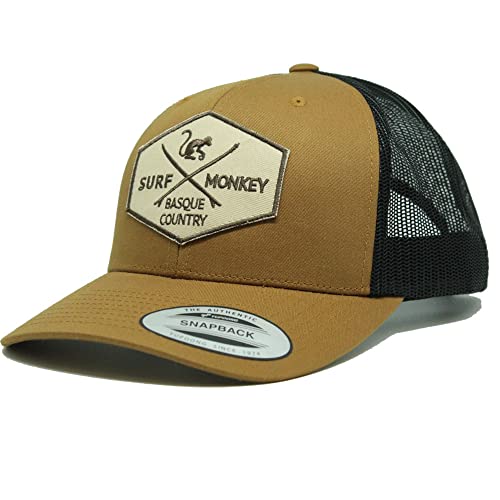 SURF MONKEY Trucker-Kappe 6P, gebogenes Visier, verstellbare Snapback-Kappe, niedriges Profil, Braun / Schwarz, One size von Surf Monkey