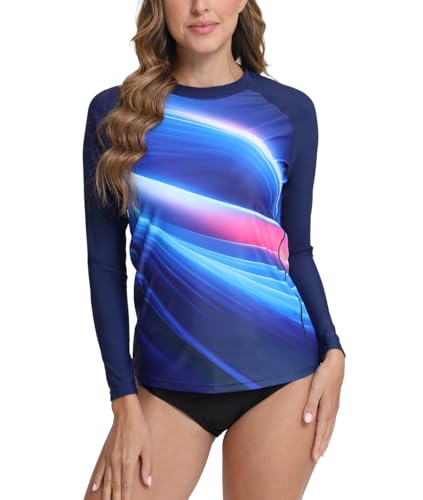 SURFEASY Damen Schwimmshirt Langarm UV-Schutz Shirt Schnelltrocknend UPF 50+ Badeshirt (Blaue Universum,L) von SURFEASY