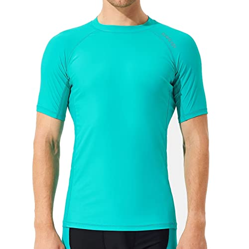 SURFEASY Rash Guard Hemd Kurzarm Schwimmen Surfen Tops Schwimm Shirt Tshirt Herren Schnelltrocknend Badeshirt(Aqua Grün,3XL) von SURFEASY