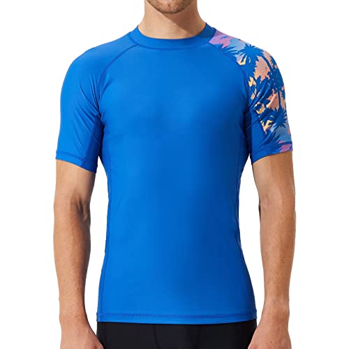 SURFEASY Rash Guard Hemd Kurzarm Schwimmen Surfen Tops Schwimm Shirt Tshirt Herren Schnelltrocknend Badeshirt(Kokosnuss Baum,3XL) von SURFEASY