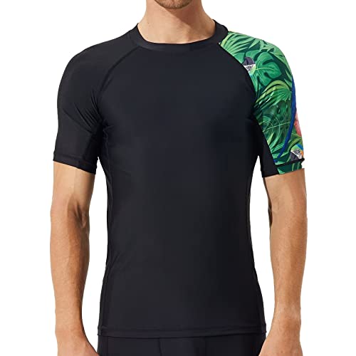 SURFEASY Rash Guard Hemd Kurzarm Schwimmen Surfen Tops Schwimm Shirt Tshirt Herren Schnelltrocknend Badeshirt(Papagei,S) von SURFEASY