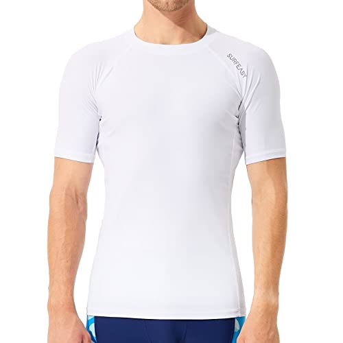 SURFEASY Rash Guard Hemd Kurzarm Schwimmen Surfen Tops Schwimm Shirt Tshirt Herren Schnelltrocknend Badeshirt(Weiß,M) von SURFEASY
