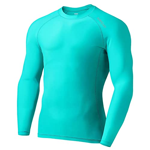 SURFEASY Herren Rashguard Langarm Sonnenschutz Rash Vest Men, Rash Guard Shirt Zum Surfen Schwimmen Angeln Wandern, Kompression, Outdoor-Aktivitäten Baselayer (Aqua Grün,3XL) von SURFEASY