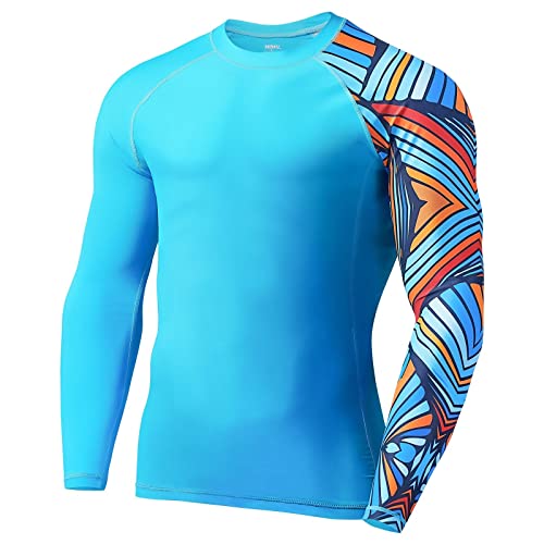 SURFEASY Herren Rashguard Langarm Sonnenschutz Rash Vest Men, Rash Guard Shirt Zum Surfen Schwimmen Angeln Wandern, Kompression, Outdoor-Aktivitäten Baselayer (Blau,XL) von SURFEASY