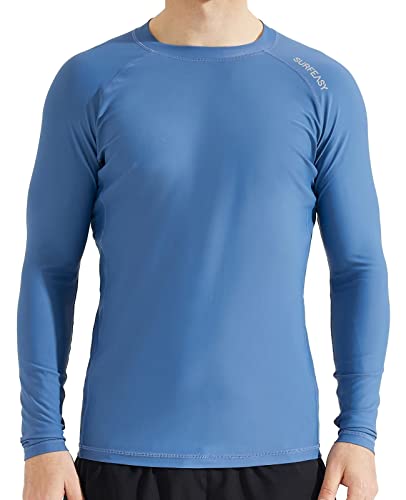 SURFEASY Herren Rashguard Langarm Sonnenschutz Rash Vest Men, Rash Guard Shirt Zum Surfen Schwimmen Angeln Wandern, Kompression, Outdoor-Aktivitäten Baselayer (Grau Blau,S) von SURFEASY