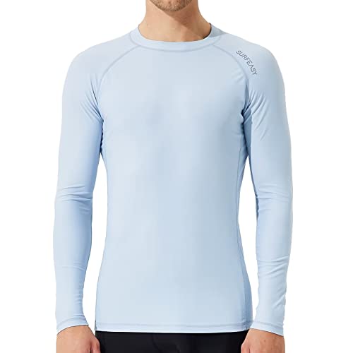 SURFEASY Herren Rashguard Langarm Sonnenschutz Rash Vest Men, Rash Guard Shirt Zum Surfen Schwimmen Angeln Wandern, Kompression, Outdoor-Aktivitäten Baselayer (Hellblau,M) von SURFEASY