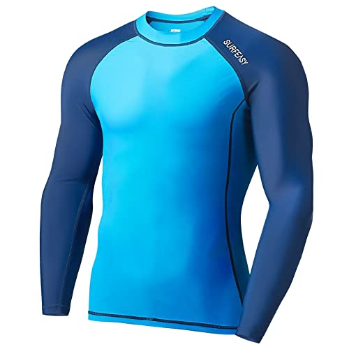 SURFEASY Herren Rashguard Langarm Sonnenschutz Rash Vest Men, Rash Guard Shirt Zum Surfen Schwimmen Angeln Wandern, Kompression, Outdoor-Aktivitäten Baselayer (Königsblau/Marine,M) von SURFEASY