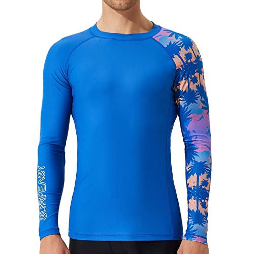 SURFEASY Herren Rashguard Langarm Sonnenschutz Rash Vest Men, Rash Guard Shirt Zum Surfen Schwimmen Angeln Wandern, Kompression, Outdoor-Aktivitäten Baselayer (Kokosnuss Baum,S) von SURFEASY