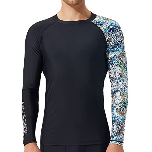 SURFEASY Herren Rashguard Langarm Sonnenschutz Rash Vest Men, Rash Guard Shirt Zum Surfen Schwimmen Angeln Wandern, Kompression, Outdoor-Aktivitäten Baselayer (Leoparden Muster,M) von SURFEASY