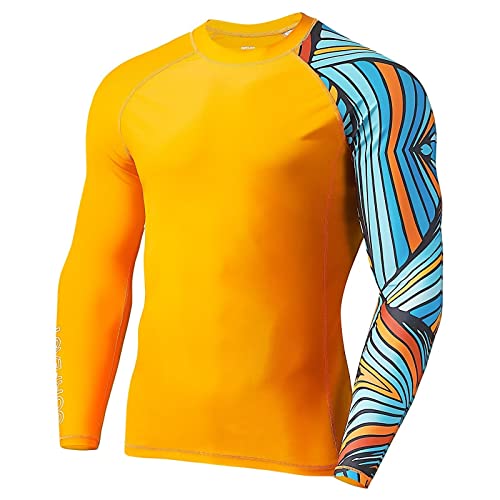 SURFEASY Herren Rashguard Langarm Sonnenschutz Rash Vest Men, Rash Guard Shirt Zum Surfen Schwimmen Angeln Wandern, Kompression, Outdoor-Aktivitäten Baselayer (Orange,3XL) von SURFEASY