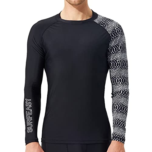 SURFEASY Herren Rashguard Langarm Sonnenschutz Rash Vest Men, Rash Guard Shirt Zum Surfen Schwimmen Angeln Wandern, Kompression, Outdoor-Aktivitäten Baselayer (Schlangen Muster,M) von SURFEASY