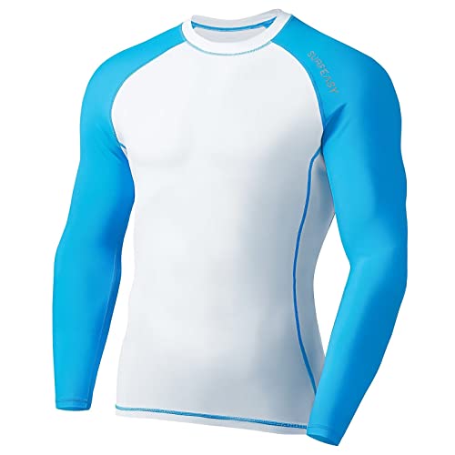 SURFEASY Herren Rashguard Langarm Sonnenschutz Rash Vest Men, Rash Guard Shirt Zum Surfen Schwimmen Angeln Wandern, Kompression, Outdoor-Aktivitäten Baselayer (Weiß/Königsblau,3XL) von SURFEASY