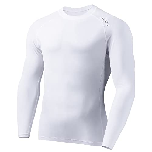 SURFEASY Herren Rashguard Langarm Sonnenschutz Rash Vest Men, Rash Guard Shirt Zum Surfen Schwimmen Angeln Wandern, Kompression, Outdoor-Aktivitäten Baselayer (Weiß,S) von SURFEASY