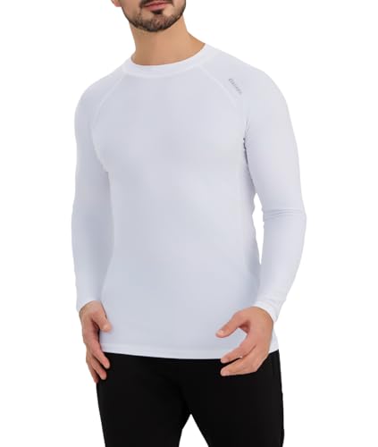 SURFEASY Rashguard Herren Langarm UPF 50+ Schwimmshirts Atmungsaktiv Surfen Angeln Wandern UV-Schutz Langarmshirt (Weiß, S) von SURFEASY