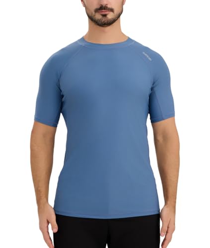 SURFEASY Herren Rashguard Shirt Kurzarm Schnelltrocknen Schwimm Shirt UPF 50+ Atmungsaktiv Funktionsshirts Surfen Angeln Wandern (Grau-blau, M) von SURFEASY