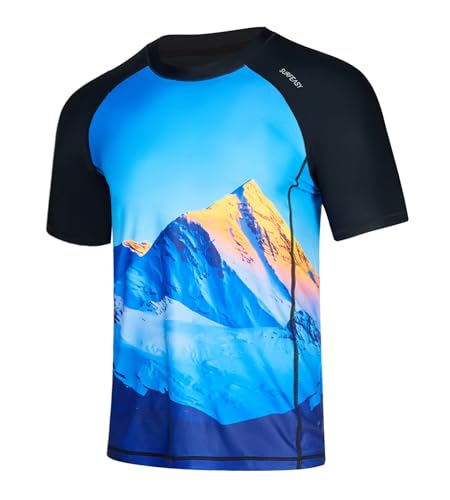 SURFEASY Herren Rashguard UV Shirt Schnelltrocknen Schwimm Shirt UPF 50+ Atmungsaktiv Funktionsshirts Surfen Angeln Wandern (Schnee/Schwarz, M) von SURFEASY