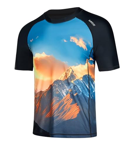 SURFEASY Herren Rashguard UV Shirt Schnelltrocknen Schwimm Shirt UPF 50+ Atmungsaktiv Funktionsshirts Surfen Angeln Wandern (Sonnenschein/Schwarz, XXL) von SURFEASY