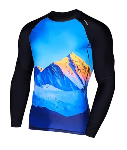 SURFEASY Herren UV Shirt Langarm UPF 50+ Rashguard Schnelltrocknend Schwimmshirts Surfen Angeln Wasser Langarmshirt (Schnee/Schwarz, M) von SURFEASY