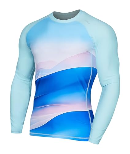 SURFEASY Herren UV Shirt Langarm UPF 50+ Rashguard Schnelltrocknend Schwimmshirts Surfen Angeln Wasser Langarmshirt (Wolke/Eisblau, S) von SURFEASY
