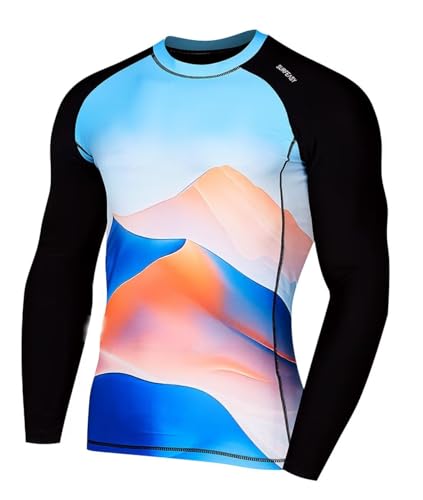 SURFEASY Herren UV Shirt Langarm UPF 50+ Rashguard Schnelltrocknend Schwimmshirts Surfen Angeln Wasser Langarmshirt (Wüste/Schwarz, L) von SURFEASY