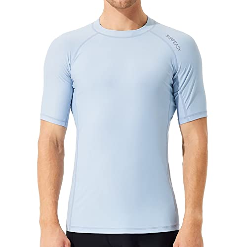 SURFEASY Rash Guard Hemd Kurzarm Schwimmen Surfen Tops Schwimm Shirt Tshirt Herren Schnelltrocknend Badeshirt(Hellblau,M) von SURFEASY