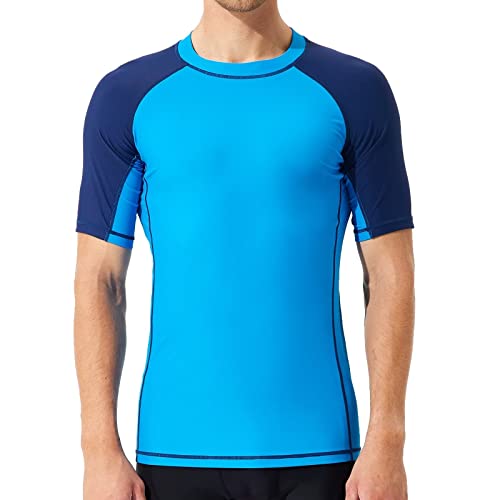 SURFEASY Rash Guard Hemd Kurzarm Schwimmen Surfen Tops Schwimm Shirt Tshirt Herren Schnelltrocknend Badeshirt(Königsblau/Marine,S) von SURFEASY