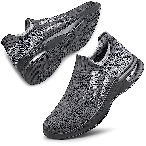 Damen Slip On Turnschuhe Walking Schuhe Rutschfeste Laufschuhe Atmungsaktiv Workout Schuhe, dunkelgrau, 36 EU von SURFING TREE