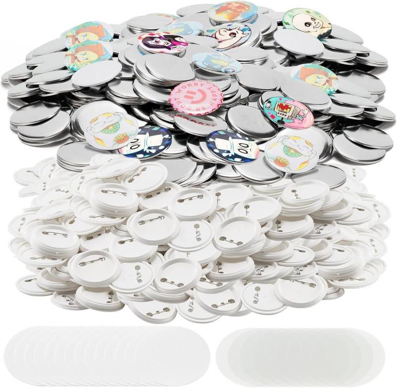 SURFOU Broschen Set 100er DIY Button Rohlinge 32mm – Ansteckbuttons Set mit Metallnadel (100-Teiliges Button Set zum Selbstgestalten – Runde Buttons mit Metallrückseite & Schutzfolie, ideal für Schule, Events, Geschenke & Namensschilder, 100-tlg), Rostfrei & langlebig von SURFOU