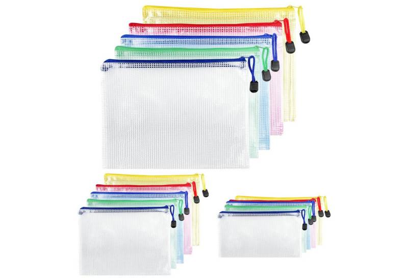 SURFOU Dokumententasche Dokumentenablage A4+A5+A6 Dokumentenmappe Zip Tasche 15 Stück (15 Stück wasserdichte Dokumententaschen Durchsichtige Mesh-Dokumentenmappen aus PVC, 15-tlg., A4+A5+A6 Dokumententasche mit Reißverschluss, 5 Farben, 3 Größen), Feuchtigkeitsschutz für Quittungen, Pässe & Bürounterlagen von SURFOU