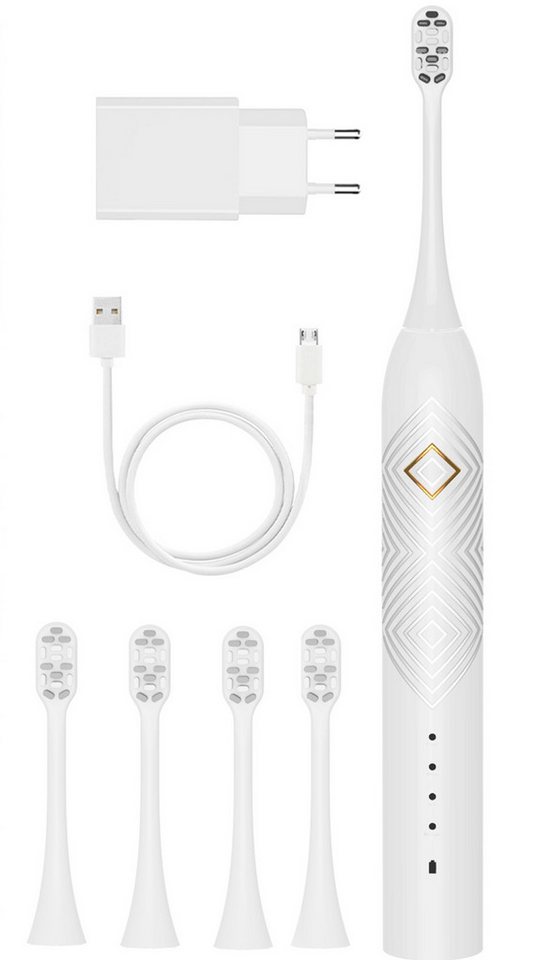 SURFOU Schallzahnbürste Elektrische Zahnbürste Ultra Schallzahnbürste Kinder Erwachsene, 4 Modi Wasserdicht Putzdauer-Erinnerung 4 Zahnbürstenköpfen von SURFOU