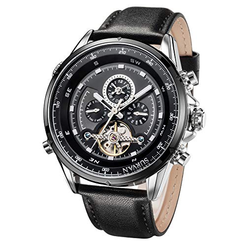 SURVAN WatchDesigner Herren Armbanduhr Automatik mit Lederband Analog Watches Mechanisch Uhr (Schwarz) von SURVAN WatchDesigner