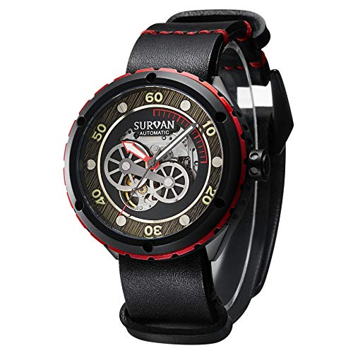 SURVAN WatchDesigner Japanische Quarz automatische Herrenuhr Mit Skelettmechanismus Transparentes Saphirglas Lederarmband von SURVAN WatchDesigner