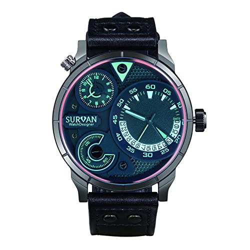 SURVAN WatchDesigner Uhr für Männer Quarzwerk Analog Chronograph Herrenuhren Echtlederarmband wasserdichte Leuchtzeiger Glas Spiegel Uhr von SURVAN WatchDesigner