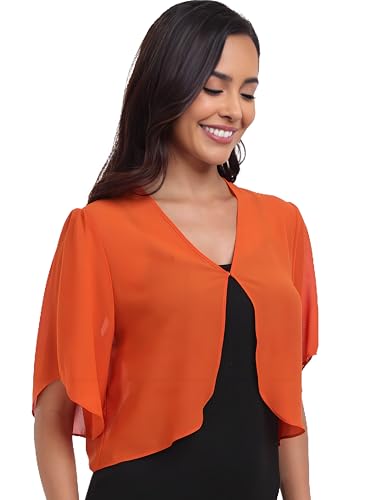SURVODJA Damen-Strickjacke, Chiffon, kurzer Schnitt, leichter Pullover, kurzärmelig, Bolero, Shrugs für Kleid, Orange/Abendrot im Zickzackmuster (Sunset Chevron), XX-Large von SURVODJA
