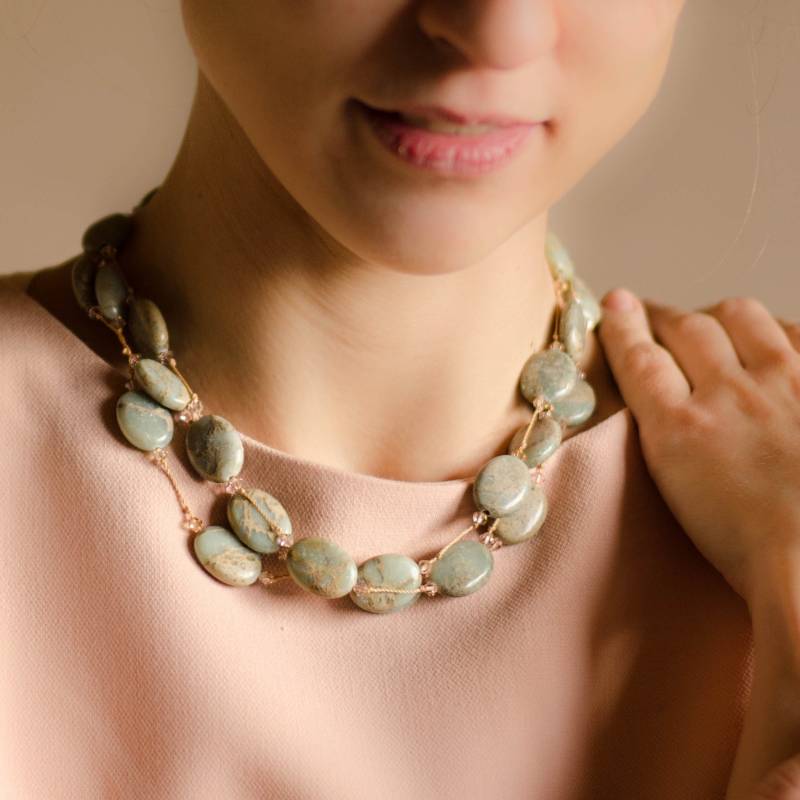 Extra Lange Flache Türkis Perlenkette Wickelschmuck Im Boho Stil von SURstudio