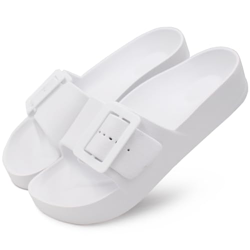 Damen-Sandalen mit Fußgewölbeunterstützung, verstellbare Schnalle, Plateau, Wolkenrutschen, Sommer, leicht, weich, rutschfest, Duschschuhe, Weiss/opulenter Garten, 41 EU Damen-Sandalen mit Fußgewölbeunterstützung, verstellbare Schnalle, Plateau, Wolkenrutschen, Sommer, leicht, weich, rutschfest, Duschschuhe, Weiss/opulenter Garten, 41 EU von SUSHAN