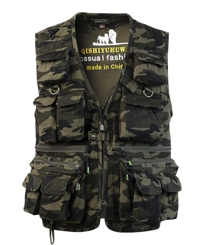 SUSHIMIAN Herren Outdoor Weste mit Vielen Taschen Jagdweste Anglerweste Multifunktionsweste Arbeitsweste Baumwolle Safari Weste Fischerweste mit Reißverschluss, Camo Braun, L von SUSHIMIAN