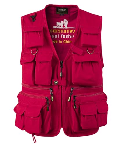 SUSHIMIAN Herren Outdoor Weste mit Vielen Taschen Jagdweste Anglerweste Multifunktionsweste Arbeitsweste Sommer Safari Weste Fischerweste mit Reißverschluss, Rot, XL SUSHIMIAN Herren Outdoor Weste mit Vielen Taschen Jagdweste Anglerweste Multifunktionsweste Arbeitsweste Sommer Safari Weste Fischerweste mit Reißverschluss, Rot, XL von SUSHIMIAN