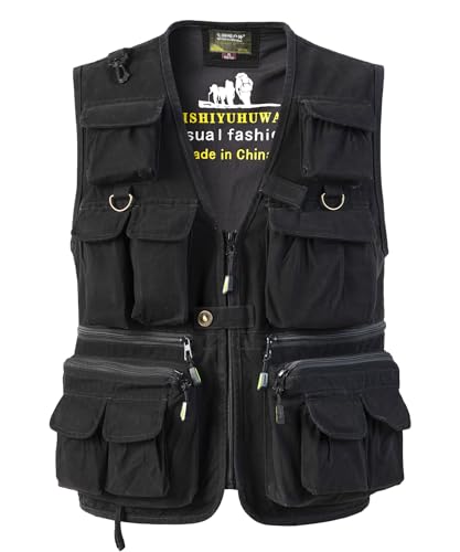 SUSHIMIAN Herren Outdoor Weste mit Vielen Taschen Jagdweste Anglerweste Multifunktionsweste Arbeitsweste Sommer Safari Weste Fischerweste mit Reißverschluss, Schwarz, M von SUSHIMIAN