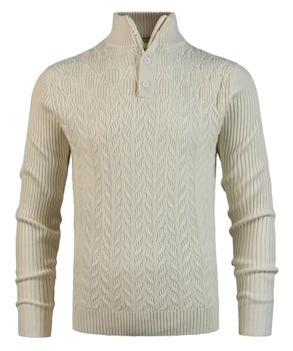 SUSHIMIAN Herren Strickpullover Langarm Winterpullover 1/4 Zip Pulli Männer Stehkragen Pullover mit Reißverschluss und Knopfleisten, Beige, L von SUSHIMIAN