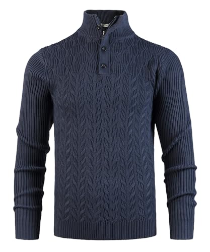 SUSHIMIAN Herren Strickpullover Langarm Winterpullover 1/4 Zip Pulli Männer Stehkragen Pullover mit Reißverschluss und Knopfleisten, Blau, M von SUSHIMIAN