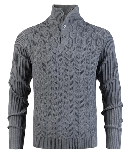 SUSHIMIAN Herren Strickpullover Langarm Winterpullover 1/4 Zip Pulli Männer Stehkragen Pullover mit Reißverschluss und Knopfleisten, Grau, L von SUSHIMIAN