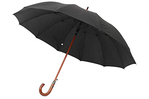 Eleganter Automatik Regenschirm Stockschirm Schirm Stock mit Holzgriff schwarz von Susino