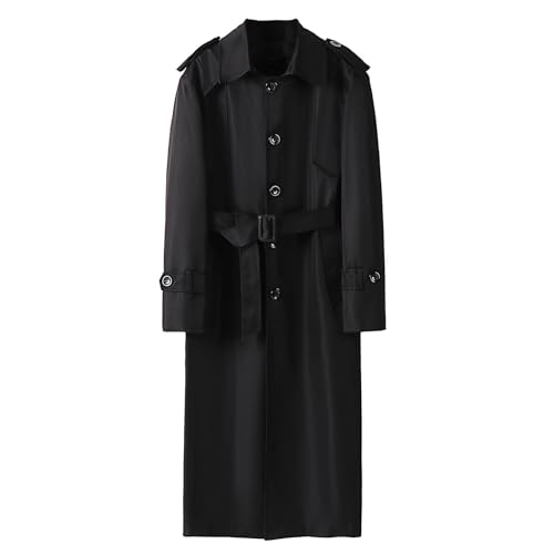 SUSOSU Lange Trenchcoats für Herren in Übergröße Einreihig Normale Passform Windjacke Einfarbig Lässiger Mantel mit Gürtel,Schwarz,7XL von SUSOSU