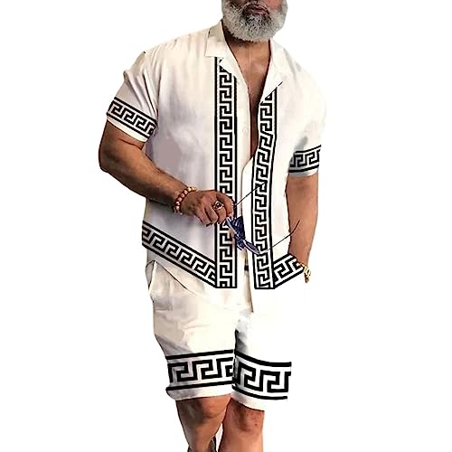 SUSOSU Sommer-Hawaiianisches 2-teiliges Set für Herren Kurzärmliges Geknöpftes Hemd und Shorts Modisches Set mit Blumenmuster,003,L von SUSOSU