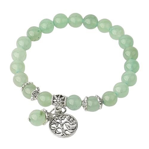 SUSTOREC Edelstein Armband Damen, Armbänder Aus Natürlichem Edelsteinkristall Grüner Aventurin Reiki-Yoga-Armband Mit Lebensbaum-Anhänger-Anhänger, Stretch-Armband Für Frauen Und Männer von SUSTOREC
